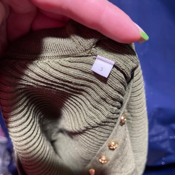 SANDRO Green Ribbed Knit Slim Fit Gold Charm Sleeveless Scoop Fitted Tank 3 - Picture 7 of 7